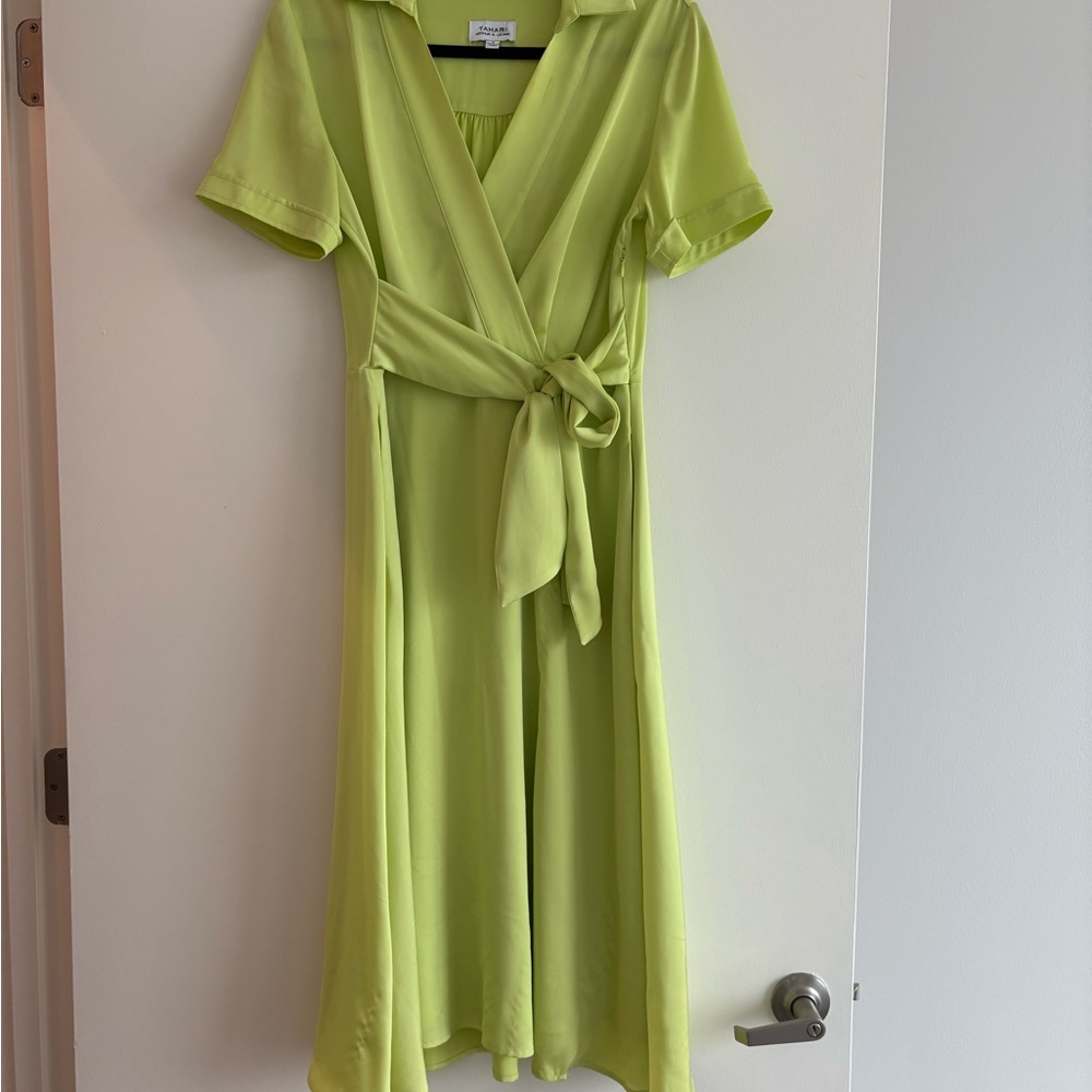 Aritzia Green Wrap Midi Dress with Tie Front